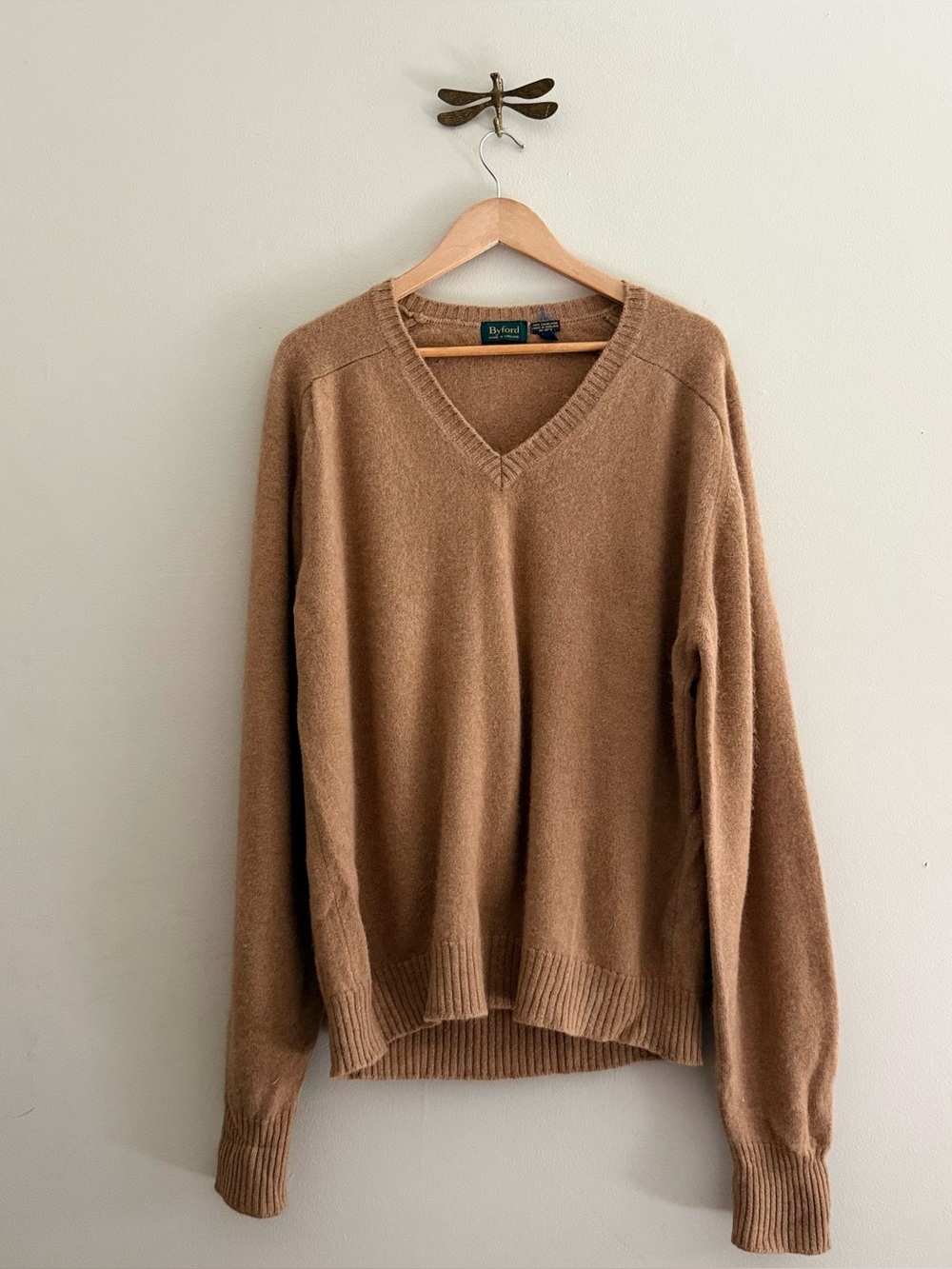 Vintage Camel Hair V Neck Knit Mens Sweater Oversized size Large Made In England